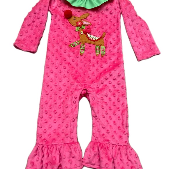 Mud Pie Girls Pink Minky Dot Reindeer One Piece Size 9-12m - Picture 5 of 8